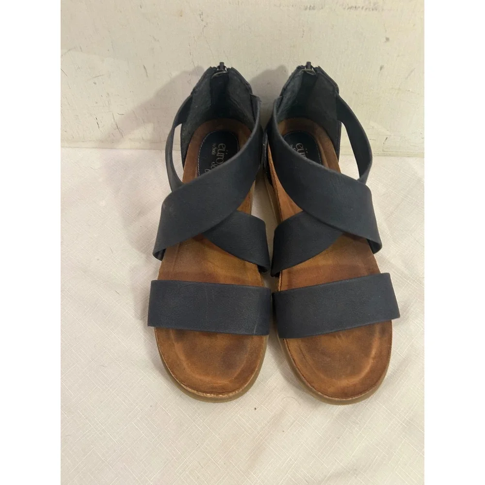 Eurosoft Sandals 9M Navy Blue Strappy Back Zip Comfort Flat Women